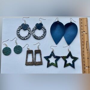 Stylish Handmade Leather Earring Set In Blues and Greys